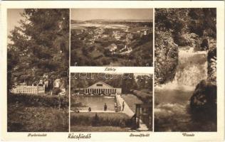 1938 Kácsfürdő (Kács-Tapolca), látkép, park, strand, fürdőzők, vízesés. Gattyán János kiadása (EK)