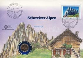 Svájc 1986. 1R "Svájci Alpok" érmés, bélyeges borítékon T:1