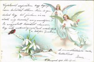 1900 Greeting card with angels. litho