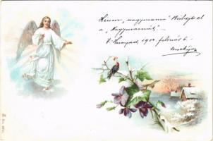 1900 Greeting card with angel. litho
