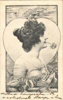 1912 Art Nouveau Lady art postcard, underwater. Ch. Scolik