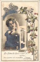 1900 Art Nouveau lady art postcard, floral. Edgar Schmidt Serie 7030. N.P.G. phot. (EK)