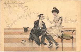 1902 Romantic couple, lady art postcard. M. M. Vienne (EK)