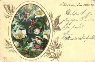 1902 Children art postcard. O.Z.M. No. 18. Art Nouveau, Floral, litho (kopott sarok / worn corner)