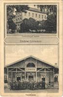 1931 Budapest XVI. Cinkota, Tanítónőképző intézet, vasútállomás vasutasokkal. Art Nouveau (Rb)