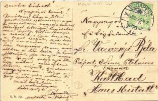 1916 Budapest IV. Újpest, Dunai részlet a hajóállomással, híd, tutajok, MÁTYÁS KIRÁLY oldalkerekes s...