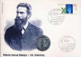 NSZK 1995. 10M Ag "Wilhelm Conrad Röntgen" érmés, bélyeges borítékon T:2