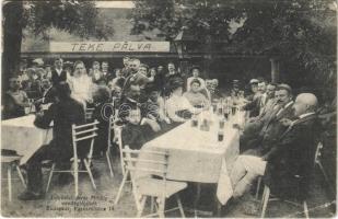1912 Budapest I. Tabán, Avar Mihály vendéglője, kerthelyiség vendégekkel, teke pálya. Kereszt utca 19. (Rb)