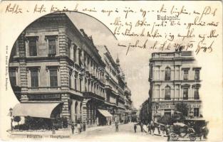 1903 Budapest I. Fő utca, Takarékpénztár, Berger Adolf férfi szabó üzlete, bal oldali saroképület a második világháborúban elpusztult. Divald Károly 630.
