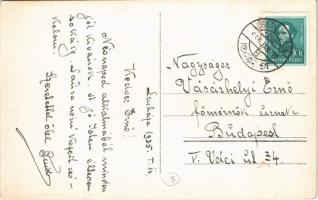 1935 Budapest I. Koronázó Mátyás templom átépítés közben felállványozva, Szentháromság szobor, piac....