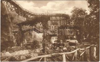 1929 Budapest XIV. Angol-Park, csodacsónakázás háttérben a hegyi vasúttal
