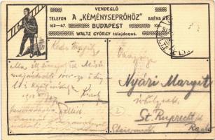 1912 Budapest VI. Waltz György Vendéglője a Kéményseprőhöz, étterem kertje, zenekar, cigány muzsikus...