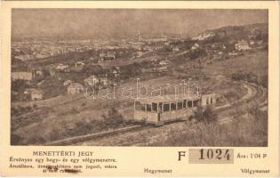 Budapest XII. Svábhegy, Fogaskerekű Villamos Vasút, egyben 1,04 pengős menettérti jegy