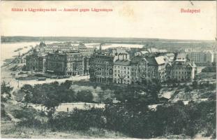 1912 Budapest XI. Kilátás Lágymányos felé, villamosok, látkép még a Gellért szálló építése előtt