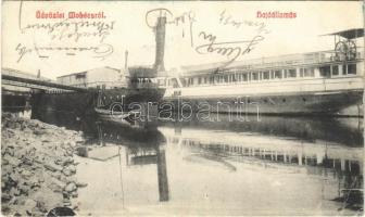 1909 Mohács, hajóállomás, gőzhajó farfedélzeti kormánya (EK)