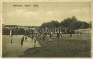 1930 Sárospatak, Strand fürdő, híd + SÁROSPATAK P.U. + SÁTORALJAÚJHELY-BUDAPEST 33. mozgóposta (EK)