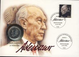NSZK 1987. 2M "Konrad Adenauer" érmés, bélyeges borítékon T:2