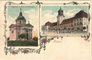 Rohonc, Rechnitz, Rohunac; Szájbély család mauzóleuma, vár / mausolem, castle. Art Nouveau, floral, litho