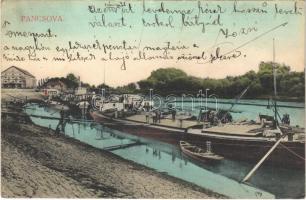 1908 Pancsova, Pancevo; uszály kikötő / barge port