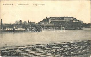 1913 Pétervárad, Peterwardein, Petrovaradin (Újvidék, Novi Sad); vár, nyitott hajóhíd, POLLUX gőzüzemű oldalkerekes vontatóhajó. W.L. Bp. 4226. / opened pontoon bridge, castle, steamship (EK)