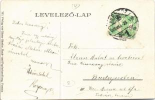 1906 Versec, Vrsac; Andrássy tér, Takarékpénztár, Hősök szobra / square, military heroes statue, sav...