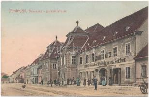 Fürstenfeld (Steiermark), Bismarckstrasse, Johann Köfer Einkehr, Gasthof, Fleischhauer u. Selcher (vormals K. Kogelmann) / street, butcher shop and restaurant
