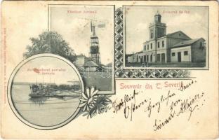 1903 Turnu Severin, Szörényvár, Szörénytornya; Fantana Aeriana, Foisorul de foc, Debarcaderul portului. D.R. Raducanescu / windmill, firefighters tower, port. Art Nouveau, floral (EB)