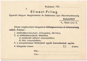Eliwest-Priteg Telefon. Egyesült Magyar Magántelefon és Elektromos Ipar Részvénytársaság kinyitható ...