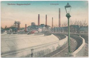 Nagysurány, Surany; cukorgyár, iparvasút, gázlámpa. Deutsch Armin kiadása / sugar factory, industrial railway, gas lamp