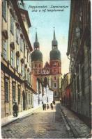 1917 Nagyszombat, Tyrnau, Trnava; Szeminárium utca, református templom / street, Calvinist church (EK)