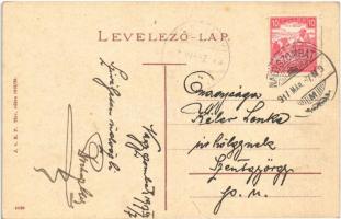 1917 Nagyszombat, Tyrnau, Trnava; Ferenc József tér, torony, Bernfeld és Bauer Károly üzlete, kávéhá...