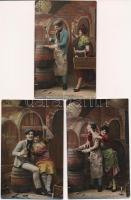 1908 Szerelem a borospincében - 7 db régi képeslap / Love in the wine cellar - 7 postcards