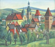 Németh János (1937-): Kőszeg látképe. Olaj, vászon, jelzett. Fa keretben, 60x80cm / János Németh (1937-): Panorama of Kőszeg (Güns). Oil on canvas, signed. Framed, 60x80cm