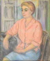Schönberger Armand (1885-1974): Rózsaszín blúzos hölgy. Pasztell, papír, jelzett. Üvegezett fa keretben, 63×49 cm / Armand Schönberger (1885-1974): Lady in pink blouse. Pastell on paper, signed. Framed with glass, 63×49 cm