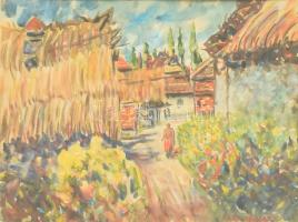 Farkasházy Miklós (1895-1964): Tavaszi virágözön. Akvarell, papír, jelzett. Üvegezett fa keretben, 35×46,5 cm / Watercolour on paper, signed, framed with glass.