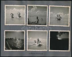 1938 Siófok, siófoki részletek, fürdőzők, vitorlázás, 24 db fotó albumlapokon, 6x6 cm