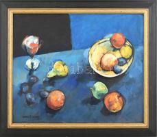 Kovács Tamás Vilmos (1951-): Plasztikus csendélet, 2004. Olaj, fa applikáció, farost, jelzett. Fa ke...