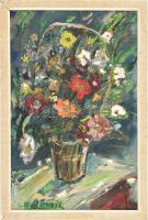 Bényi László (1909-2004): Virágcsendélet. Olaj, vászon, jelzett, fa keretben, 60×40 cm / Oil on canv...