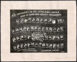1957 Az orosházi I. sz. áll. általános iskola 1956-1957-es tanévben végzett osztályának tablóképe, kartonra ragasztva, 17,5x23 cm