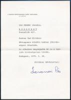 1979 Losonczi Pál (1919-2005) Kossuth-díjas magyar mezőgazdász, az Elnöki Tanács elnökének aláírása köszönőlapon, borítékkal