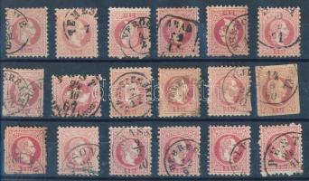 18 db bélyeg, közte olvasható bélyegzések, 18 stamps, including readable cancellations