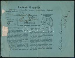 1871.05.27. 5kr on complete money order. "VINGA" Signed: Ferchenbauer 1871.05.27. Pénzutal...