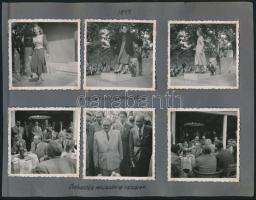 1947 Budapest, a BNV divatbemutatója, Szakasits Árpád, 6 db fotó albumlapon, 6x9 cm