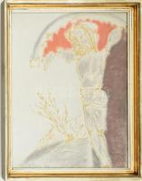 Szántó Piroska (1913-1998): Útszéli feszület. Vegyes technika, papír, jelzett. Üvegezett fa keretben...