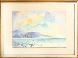 Pleidell János (1915-2007): Balaton, 1986. Akvarell, papír, jelzett. Üvegezett fa keretben, 34×51 cm...