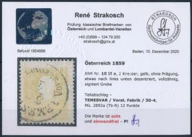 2kr II yellow, weak embossing "TEMES(VÁR) / Vorst. Fabrik" Certificate: Strakosch 2kr II s...