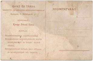 Ganz és Társa Vasöntő- és Gépgyár-Részvénytársulat, Budapest. Képviselő: Knapp Dávid, Léva. cséplőgé...