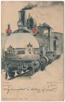 1917 Lviv, Lwów, Lemberg; Dworzec kolejowy / Bahnhof / railway station, trams. Montage with locomotive (EB)