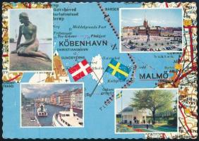 cca 1970 Újpesti Dózsa labdarúgói által Malmőből küldött képeslap a játékosok aláírásával: Káposzta,...