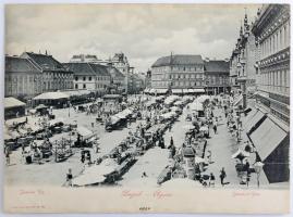Zagreb, Zágráb; piac - 3 db óriás nem képeslap hátoldalú nyomtatvány / market - 3 giant non PC cards...